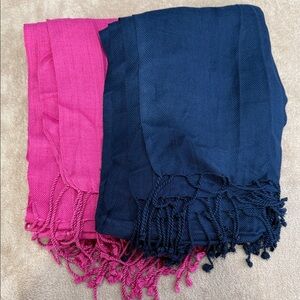 Pink and Blue Fringed Scarves